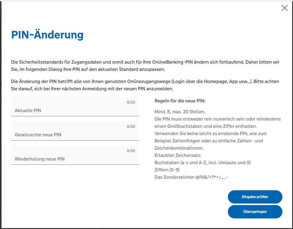 Hinweis zu PIN Änderung Hinweis zu PIN Änderung