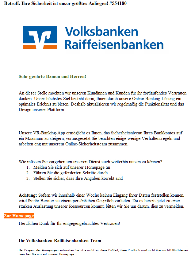 Phishing-Mail Volksbanken Raiffeisenbanken Phishing-Mail Volksbanken Raiffeisenbanken