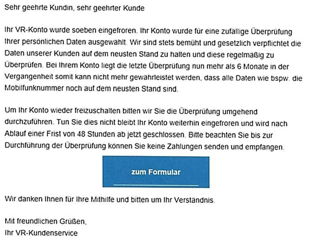 Konto gesperrt - Phishingmail Konto gesperrt - Phishingmail