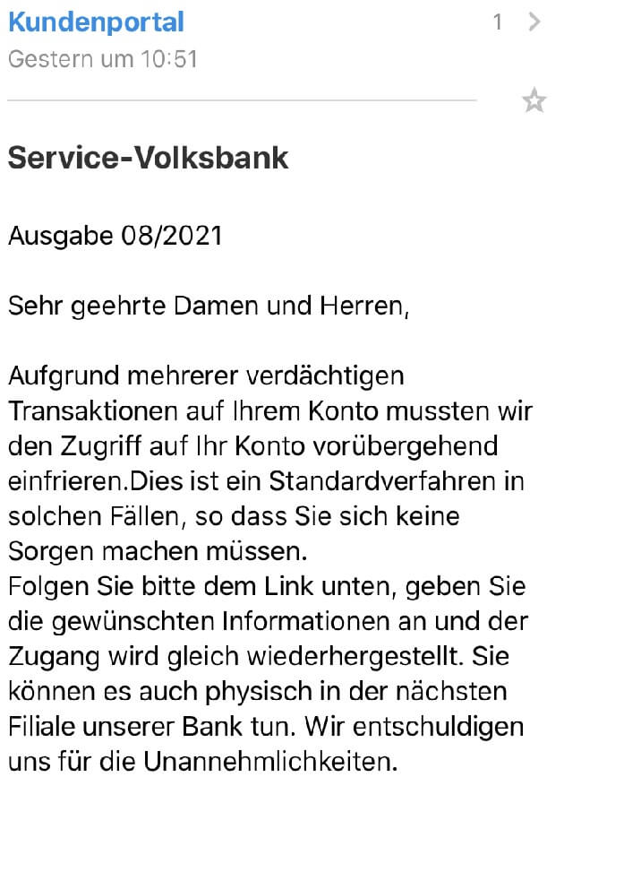 Beispiel Phishing-Versuch Beispiel Phishing-Versuch